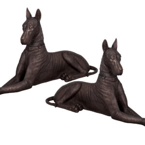 The Great Dane Faux Bronze Set Of 2 are whimsical pieces of decor created from fiberglass and hand-finished capturing the most intricate details creating a lifelike Great Danes! Bring timeless elegance and strength into your home or outdoor space with this Great Dane Faux Bronze Sculpture Set of 2. Expertly crafted to capture the regal posture and noble spirit of the Great Dane