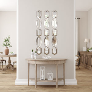 the Diamond Stack Accent Gallery Wall Mirror brings depth and dimension to any setting.  Reflections are more than just reflections—they bring spaces to life