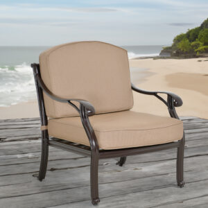 a deep seating chair with plush seat and back cushions in Sumbrella. The Savannah is a large Collection and offers many other accompanying items enabling you to expand and create your entire outdoor area is this Classic Life Style Collection.