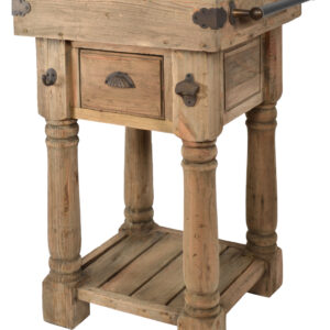 The Coastal Island Table at 22" wide x 22" deep x 36" tall is a very cool unique item in the style of an old butcher block counter. It features a thick wood top with 1 drawer