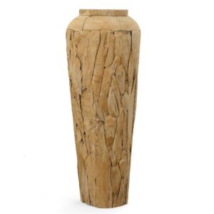 A naturally beautiful 19" diameter x 48 " tall Farmhouse Teak Vase with a subtle washed finish. Suitable for relaxed interiors
