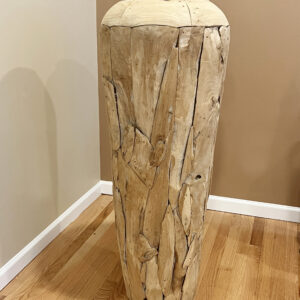 rustic or coastal applications. The vase is part of our Farmhouse Teak Vase series and offers other shapes that can be ordered to compliment and expand the designed affect. Many of the vases are also offered in a natural teak finish if preferred. The Teak used by the craftsmen to create these functional objects of natural art are hand crafted using the unique outside cut offs from planning large trunks of farmed teak from replanted forests. These vases can be used inside or outside as Teak has always been a favored wood for exterior use as it is one of the most oily of woods and the oil preserves and protects the wood. Note * In an outdoor application the wood ages beautifully and will continue to dry and weather to a deeper grey. Lacquer top coats can also be applied to maintain the finish as you desire. Made by hand and imported from Indonesia.