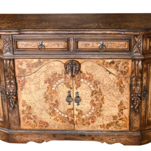 The Belruse Peruvian Buffet is a 76" wide and 38" tall sideboard cabinet from our popular Belruse Series. This series boasts a Spanish influence with large scaled details and its multi layered finish of light and dark sienna and brown tones with subtle natural contrasts resulting from hand rubbing and exposing the rich wood undertones then delicately detailed with hand painted soft scrolls. While this would make a perfect addition to one of the dining rooms