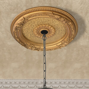 The Golden Leaf Chandelier Ceiling Medallion 24 Inch Diameter is a classic round decorative ceiling Medallion or Coin. Featuring rich two tone gold finishing