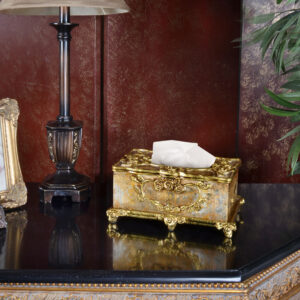 The Medici Elegant Tissue Box 10.8 inches wide x 6.69 inches deep x 4.92 inches tall is a decorative and functional Tissue Holder. This item adds beauty and function and is a good choice for a ladies desk or dresser. From the House of Medici collection