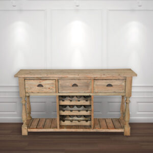 this console showcases a blend of natural aged pine and timeless charm of authentic craftsmanship.  Reclaimed wood imported from New Zealand