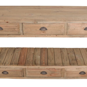 unique item in the style of an old butcher block counter. It features a thick wood top with 6 drawers