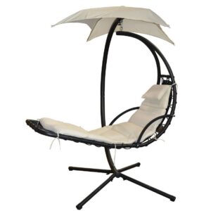 The Original Trademarked Sky Lounger Beige by Bridgeton Moore is enhancing the way people relax outdoors. The patio swing lounger is sleek looking and comes fashioned with an Umbrella Awning. Best in Class Manufacturing