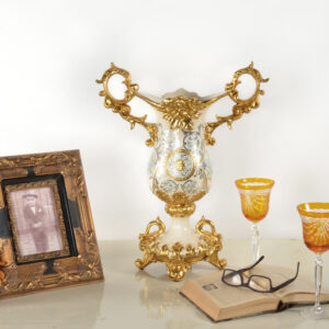 The Celine Collection is one of the most beautiful traditional designed accessory groups. The Celine Crowned Urn measures 16.9 inches wide x 8.27 inches deep x 20.9 inches tall. The Hand finishing is elegant