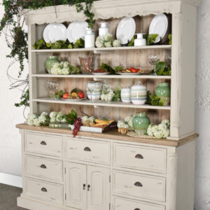 This Farmhouse style kitsch cabinets offers storage and style and has a country charm all the family will love. It gives an age old feel while being done in a more transitional shape. This Ktichen Cupboard is a perfect accent piece whether you want to blend in or stand out.