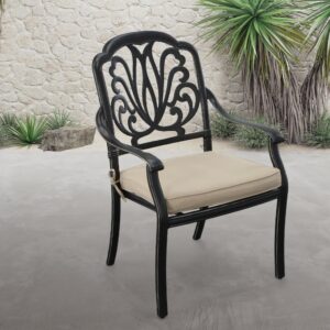 featuring a spacious 27.5-inch width and comfortable armrests for added relaxation.  Finished in Ebony with soft silver-toned dry brushed accents