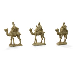 This is a Beautiful Set of 3 Kings of Christmas all done in a beautiful Gold Finish and each statue weighing approximately 4.5 pounds. Each King is 14" x 5"w x 2". This set brings a sense of the old world feel to your Christmas Decor and will be a beautiful addition to any Mantle or shelf to add that elegant touch of classic drama.