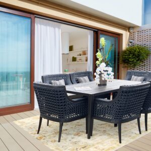 The Monterey Outdoor Dining Table Set Of 7 exemplifies the fusion of interior furniture aesthetics with the durability and functionality of outdoor patio furniture. In today's design landscape