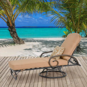 this chaise lounge boasts a smooth swivel operation and adjustable backs