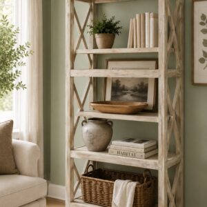 A clean lined cross cut bookcase 35" wide x 15" Depth and 75" Tall. Handcrafted in Authentic Imported Reclaimed New Zealand Pine