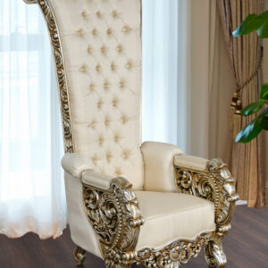a multi step process of actually silver leafing the frames and layering and finishing techniques. The imported Taffeta Fabric offers a neutral balance to this amazing finishing. While this Chair is sold separately it is often ordered in pairs for Balance and Symmetry. The Platine Collection offers wonderful options to expand your design and consider any of the Platine matching Upholstery and Occasional furniture pieces from this top Quality Collection. All furniture is hand made and finished 1 piece at a time.
