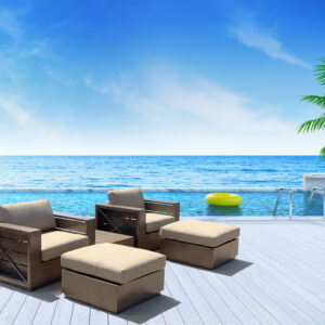 The Mountain Studio Outdoor 5 Piece Outdoor Club Chair Set is wonderful outdoor Grouping. A perfect set for a spacious balcony offering a balanced design and a perfect seat to relax and view your perfect setting. The Set of 5 includes 2 Plush Mountain Studio Club Chairs