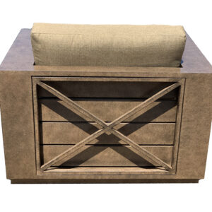 that will never rust. Hand Finished 1 item at a time combining soft hand dry brushing and all weather powder coat finishing in a light brown Cappuccino tone. The seating is thicker and plush with seat backs and cushions covered in a neutral Linen all weather Sumbrella Fabrics. An example of bringing the beauty and designs of interior furniture and combining it with the functionality and construction of quality outdoor patio furniture. Today's designers and homeowners consider the exterior of your home an extension of the interior design of your home. Mountain Studio Outdoor Club Chair with its clean lines offers a minimalist contemporary design that makes a quality statement in any outdoor setting. Whether relaxing with family or entertaining guests at a party this set will hold up to even the most active of lifestyles. Consider combining it with other Offering from the Mountain Studio Outdoor Collection manufactured by Bridgeton Moore. Bridgeton Moore has established high brand quality standards and offers one of the best warranties in the Industry