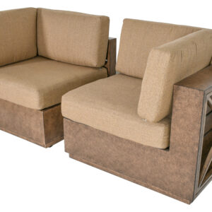 Offered is a package which includes 2 Pieces; a Right and a Left Arm Single Seaters With Cushions an addition to the Mountain Studios Sectional that can be ordered separately pr added to make your sectional custom sized and shaped. I The Mountain Studio Outdoor Collection t is pure design removed of unnecessary elements and beautifully executed. A style that elegantly blends into Nature. Not overpowering it. You will also love the quality of this Bridgeton Moore's Mountain Studio's Exclusive  Collection. It is Hand crafted and Cast in 100 % Aluminum