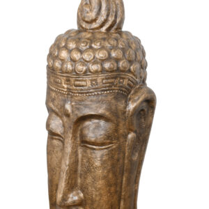 Our Long Buddha Head Glossy Gold Black at a whopping 62.99 " tall offers a unique perspective on a classic form offering a bit of whimsy to this sacred subject. The sculpture is hand cast and hand finished in a durable fiberglass and cast stone reinforced material. The Gold Black Finish is durable and offers a richness and quality to this fun and unique depiction of Buddha. Buddha: prince