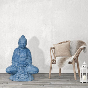 this buddha statue is suitable for use sitting on the floor or on a large shelf. Each statue is hand finished with a striking Blue Stone Wash Finish. Hand Cast and Hand Finished 1 piece at a time giving each sitting buddha unique variations that add to the authenticity. Buddha