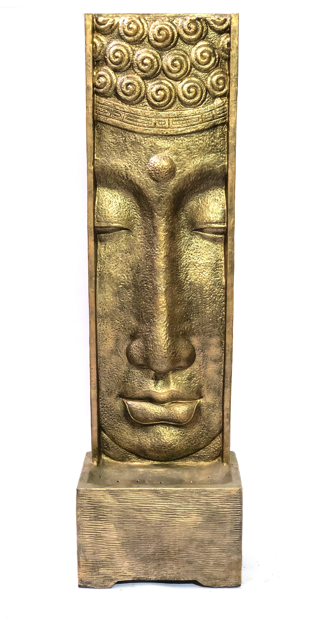 Long Face Buddha Fountain With Pump Glossy Gold Black