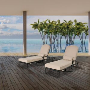 complete with plush seat and back cushions. Each chaise lounge features a patented 360-degree swivel design for added versatility and convenience.  Crafted with care