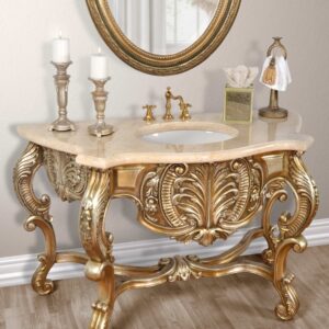 The Platine Hand Carved Vanity w Sink and Cream Marfil Marble Top is a spectacular choice for your custom Vanity. If you find beautifully carved and finished furniture of this design appropriate. It's beautiful and affordable considering its completely Hand Carved from solid Mahogany