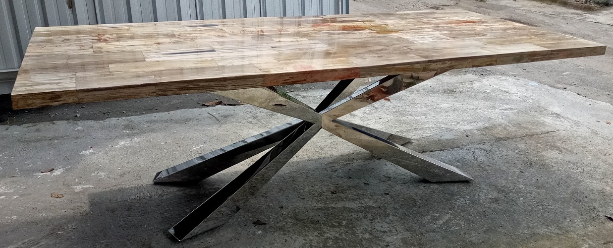 KC Top Amazing Petrified Light Wood 98 Inch Dining Table