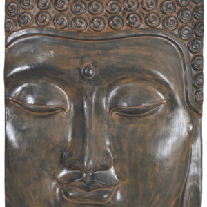 Our popular Buddha Face Wall Decoration 23.5 Inch wide x 31.5 Inches tall offers a 4 Inch Sculptural dramatic projection from any Wall. The Wall sculpture is hand cast and hand finished in a durable fiberglass and cast stone reinforced material suitable for interior or exterior applications. The Black Earthy Finish used offers authenticity to the final Creation. Buddha heads are the icon of confidence
