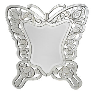A unique artistic perception of a beautiful Butterfly in Premium Venetian Style Mirror measures 34.50 x 3.00 x 35.00 Inches. The Artist was able to create the artistic design and maintain the mirrors function