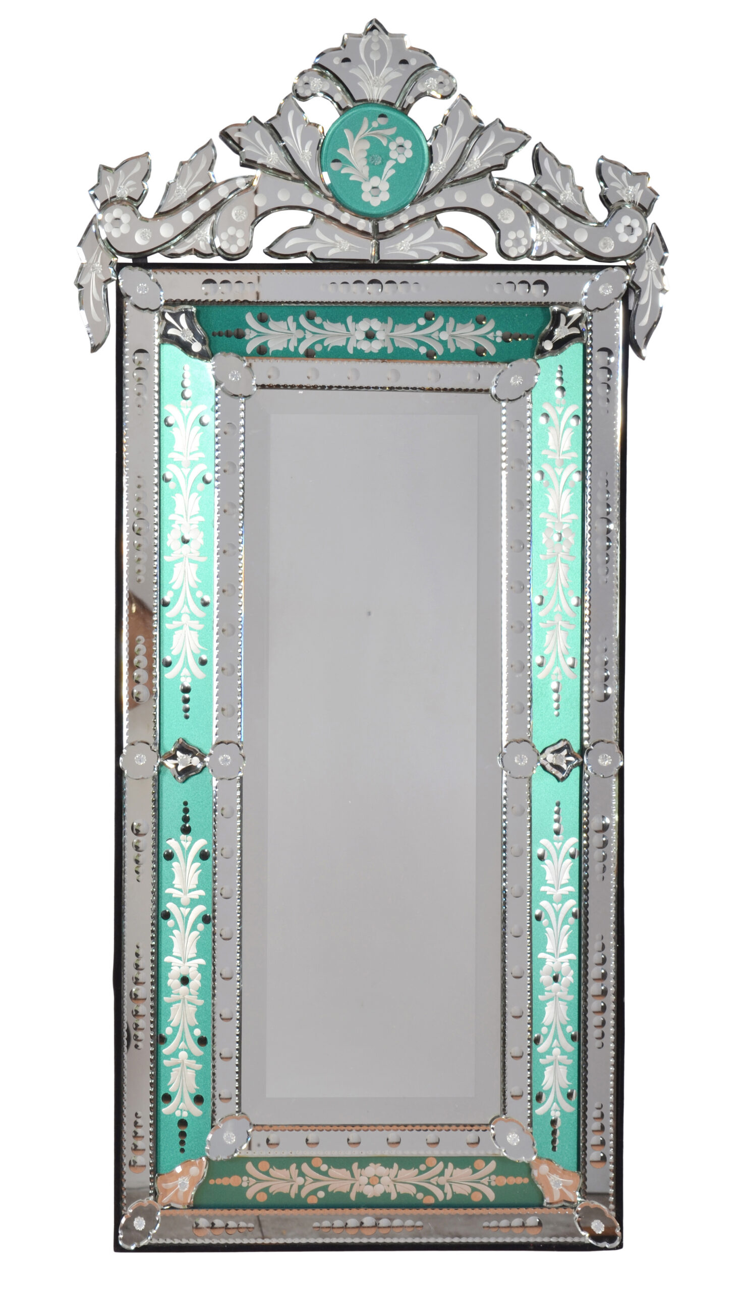 Striking Venetian Style Mirror With Seafoam Border 47.24″ Tall