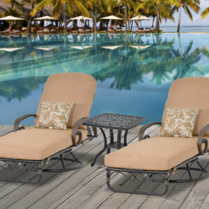 Introducing the Grand Bonaire Weave 3-Piece Swivel Chaise Lounge Set from Bridgeton Moore's esteemed collection. Elevate your outdoor relaxation experience with this luxurious ensemble