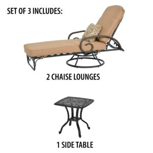 featuring two Grand Bonaire Weave Swivel Chaise Lounges and a coordinating Side Table.  Designed for ultimate comfort and convenience