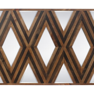 An exciting new design from the Aspen Collection of Timeless Creations makers of the World's Finest Beveled Mirrors. The Modern Aspen Parallel 3 Diamonds Mirror is a fresh look offering a new sense of design. It utilizes the beauty of light and dark natural wood and shaped prisms of beveled glass to create an artistic statement and function in a room. Mirrors are useful in many ways but they also help make rooms feel bigger and their reflective quality can lighten up the rooms. Master framers work these new patterns with solid natural wood and intricate cut patterns of beveled glass. This style offers versatility and can be hung either Vertically or Horizontal with the customer friendly provided and mounted hooks on back. No Assembly Required! Like what you See!! Check out all the Aspen Designs for other sizes and shapes available.