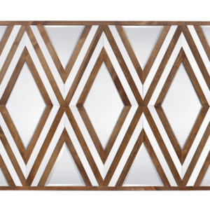 An exciting new design from the Aspen Collection of Timeless Creations makers of the World's Finest Beveled Mirrors. The Modern Aspen 3 Diamond Multi 55 Mirror is a fresh look offering a new sense of design. It utilizes the beauty of natural wood and shaped prisms of beveled glass to create an artistic statement and function in a room. Mirrors are useful in many ways but they also help make rooms feel bigger and their reflective quality can lighten up the rooms. Master framers work these new patterns with solid natural wood and intricate cut patterns of beveled glass. This style offers versatility and can be hung either Vertically or Horizontal with the customer friendly provided and mounted hooks on back. No Assembly Required!