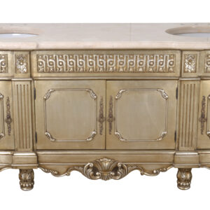 the antiquing nicely accentuates the hand carved details. The 84" wide cabinet has ample storage for bath needs with 4 large storages areas behind it stylish door fronts