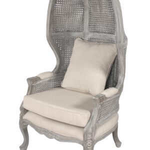being hand carved with intricate double caning all enhanced with the spectacular on-trend Mystique Finishing further softened by rich woven Linen. It is handcrafted out of hand-selected solid Mahogany wood that is then tastefully finished in our NEW intermediate Mystique Grey