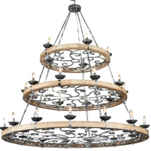 The Three Tier Ridge Line 75" Chandelier is a magnificent centerpiece that adds a dramatic rustic flair to any grand space. This expansive chandelier features three tiers of candle bulbs