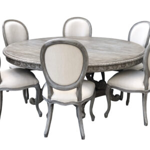 Experience the epitome of sophisticated dining with the Mystique Grey Mahogany Anglia Dining Table and Chair Set of 7 from Heritage Furniture