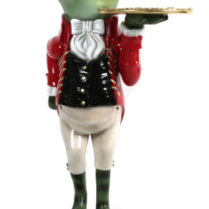 Our exclusive Freddy The Formal Frog Butler 3ft measures 21 inches Wide X 17.25 inches Deep X 37.37 inches Tall. Who can resist not smiling when greeted by Freddy. This Dapper Dude has Savoir Faire and always poised to Please with his outstretched hand holding a purposeful Tray. Each piece is hand cast in durable fiberglass and hand painted by artists in the Philippines. Collect and combine this and other fun characters from Whimsical Treasures