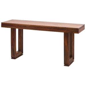 The Cinnamon Amber Console Table 66 Inch Solid Sheesham Wood Hand Made. This stylish clean Console offers a modern organic design with its subtle modern angles and linear lines defining the substantial solid wood planks. Customers often choose this Collection for its spectacular finish affects achieved in the special Sheesham
