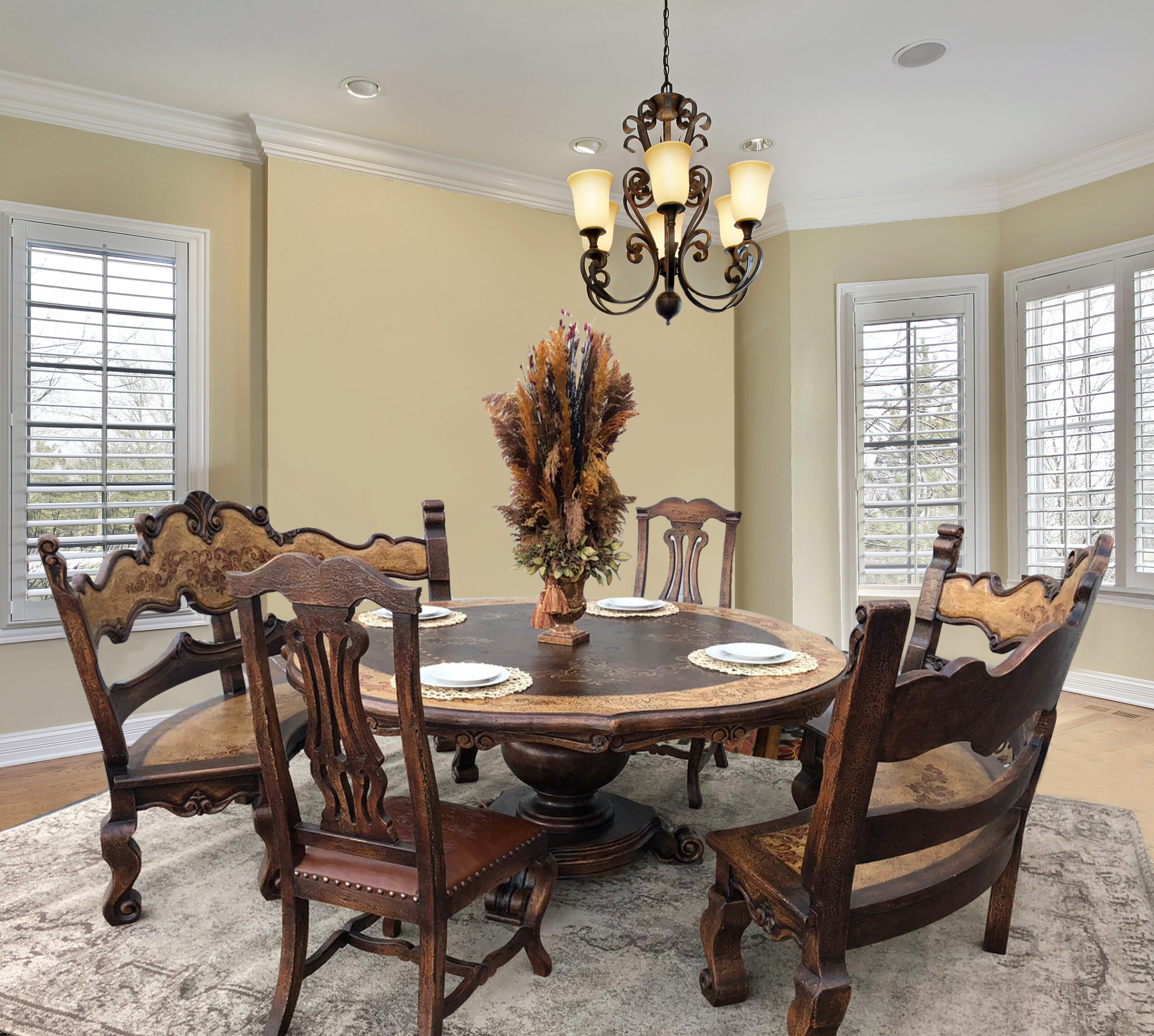 Juliana 72″ Round Table Bench Chair Set 5