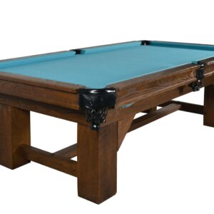 distributors of hand carved and hand finished recreations of elegant Pool Tables. The American Bungalow design offers an impressive gaming table. Its massive large scale is crafted using 100 percent Kilim Dried Solid Ash wood a perfect species of wood for this design with a grain and hardness very similar to that of American Oak. The 100 percent Hardwood Construction is roughly hewn with cross cut techniques offering a quality appearance and versatile design for a fitting placement in an Urban