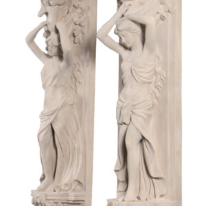 this symmetrical pair of beautiful life-sized Maidens with Cherubs flying above create a major focal point. A unique offering creates a defining presence