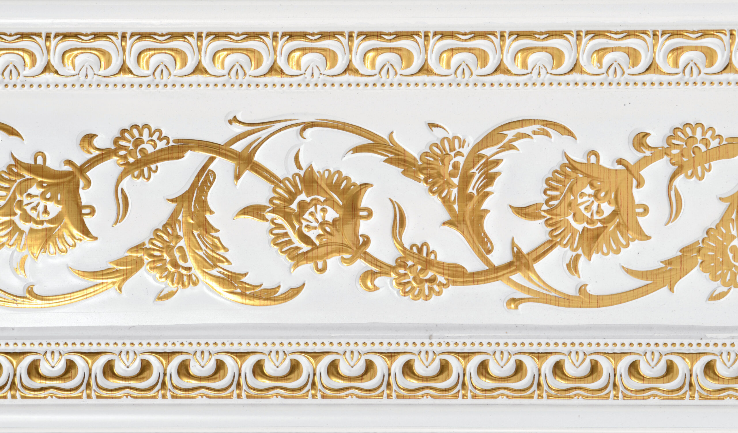 Gold on French White Floral Chair Rail 92 inch