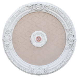 fully assembled and intricately finished Ceiling Medallion. This creation comes prefinished in a tasteful Blanco Finish a subtle contrast of neutral White and Beige featuring a recessed center panel with slightly raised floral pattern detail. This finished Architectural Ceiling Medallion creates instant 3-dimensional detail to an otherwise boring plain ceiling. Also