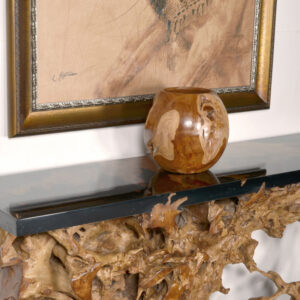 A natural large Teak Vase 11.00 x 11.00 x 11.00 Tall. Our Local Craftspeople search vast forests for these perfect Teak specimens. This Modern Organic style offers a purity of nature