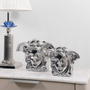each vase has an opening large enough for a small house plant. Even if not used as flower vases the Medusa vases are beautiful when used alone. The sleek silver mirrored finish and clean design are appropriate for use in either contemporary or modern design spaces.