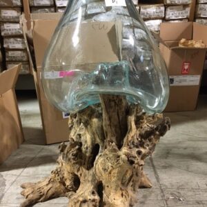 An Amazing Rare and Unique item this Large Artistic Blown Glass and Natural Teak